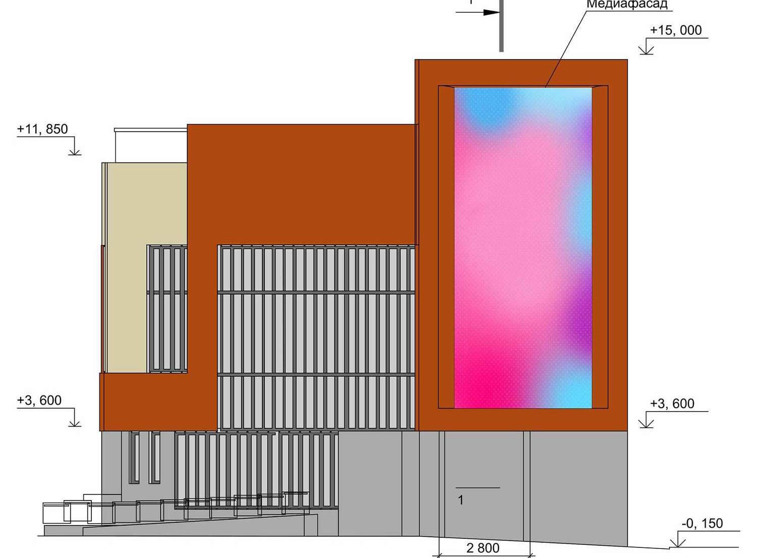 Дизайн-проект размещения вывесок на фасадах здания, проект медиафасада для согласования
